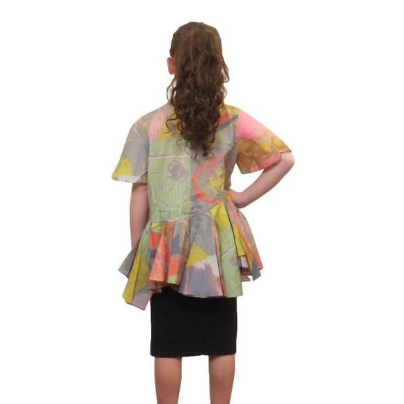 NEW JNBY bottom ruffles short sleeve shirt in multi - Picture 6 of 6